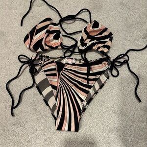 Emilio Pucci Geometric Bikini in Black, Pink, and Cream